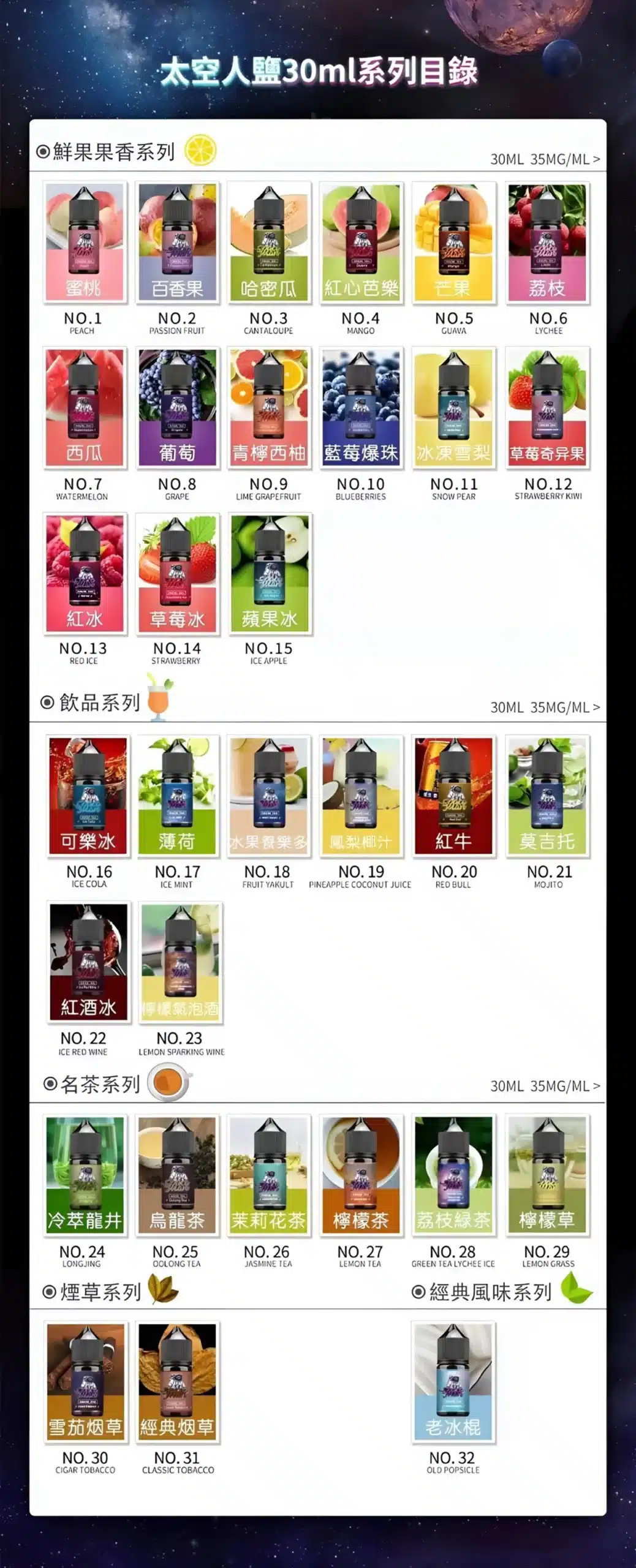 太空人-30ML-煙油口味匯總